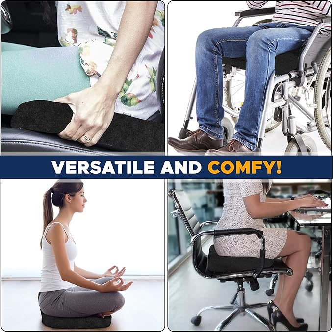 EcoNour Thick Memory Foam Gel Seat Cushion (Black) | Office Chair Cushion for Sciatica, Tailbone and Lower Back pain | Orthopedic cushion for Tail bone| Anti-Slip Support Pillow For Seniors and Driver