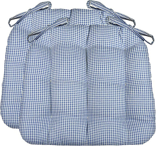 Barnett Home Decor Dining Chair Cushions with Ties – Size Medium 16.5 x 18 - Latex Foam Fill, 100% Cotton, Machine Washable Chair Pads for Kitchen Chairs, Made in USA (Madrid Navy Blue/Pack of 2)