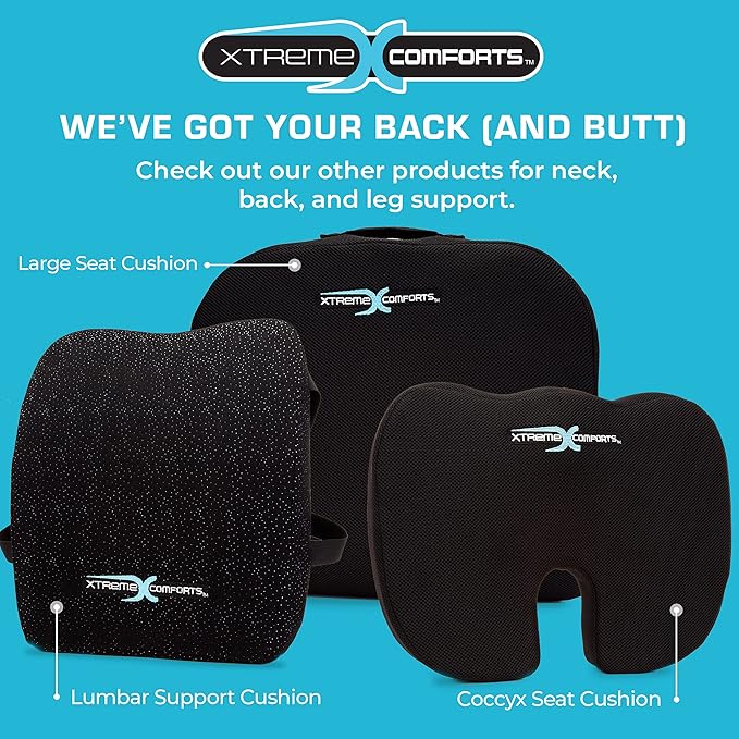 Xtreme Comforts Seat Cushions | Office Chair Cushions for Desk, Car, Wheelchair| Ergonomic Memory Foam Seat Cushion for Support & Comfort | Helps Improve Sitting Posture for Work & Body Relief