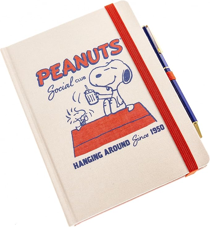 Graphique Peanuts Social Club Journal Plus Pen, Hardcover Lined Diary Notebook for Writing, 160 Pages, 6” x 8”