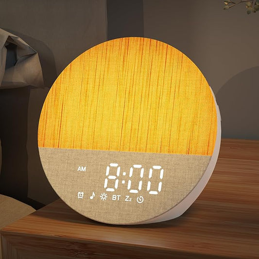 Sunrise Alarm Clock for Morning Wake-up: Gentle Gradual Wake Up Light for Heavy Sleepers Relieve Stress - Linen-Wrapped for Bedroom - 30 Sleep Sounds White Noise Machine with Memory & Bluetooth