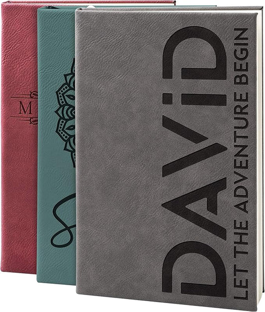 Personal Leather Journal Notebooks | 12 Design, 9 Color - Gray | Journal for Women, Men - Custom Notebook to Write in - Diary for Girls, Women - Personalized Gift Idea for Girl, Boy, Mom and Dad