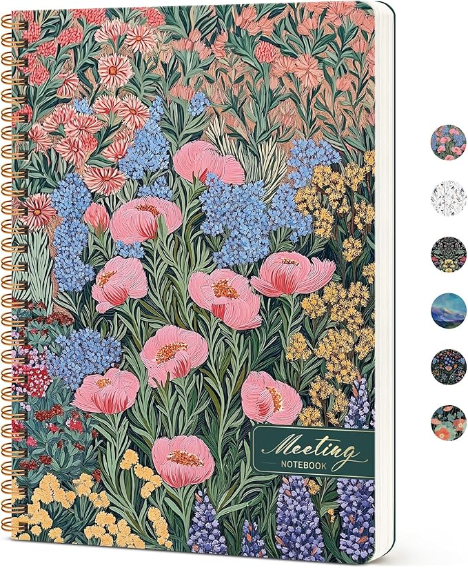 Meeting Notebook for Work Organization, Aesthetic Meeting Minutes Notebook for Work, Event Project Agenda Planner Organizer, Perfect for Office School Business, 6.9" X 9.7" - Blooming Symphony