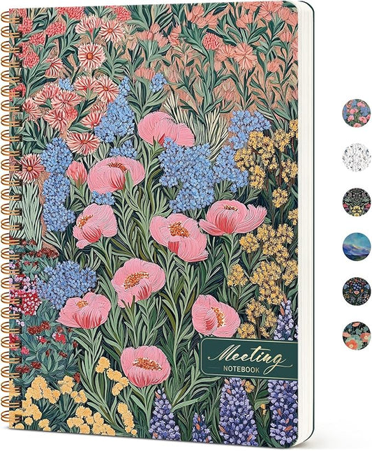 Meeting Notebook for Work Organization, Aesthetic Meeting Minutes Notebook for Work, Event Project Agenda Planner Organizer, Perfect for Office School Business, 6.9" X 9.7" - Blooming Symphony
