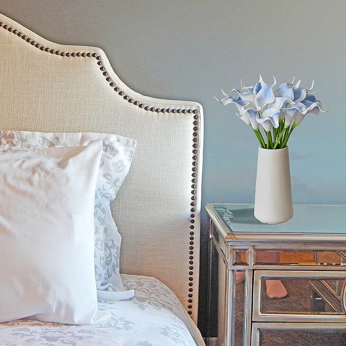 Mandy's PU Light Blue Calla Lily Artificial Flowers 20 Stems 13.5in Faux Realistic Centerpiece DIY Bridal Bouquet Home Décor
