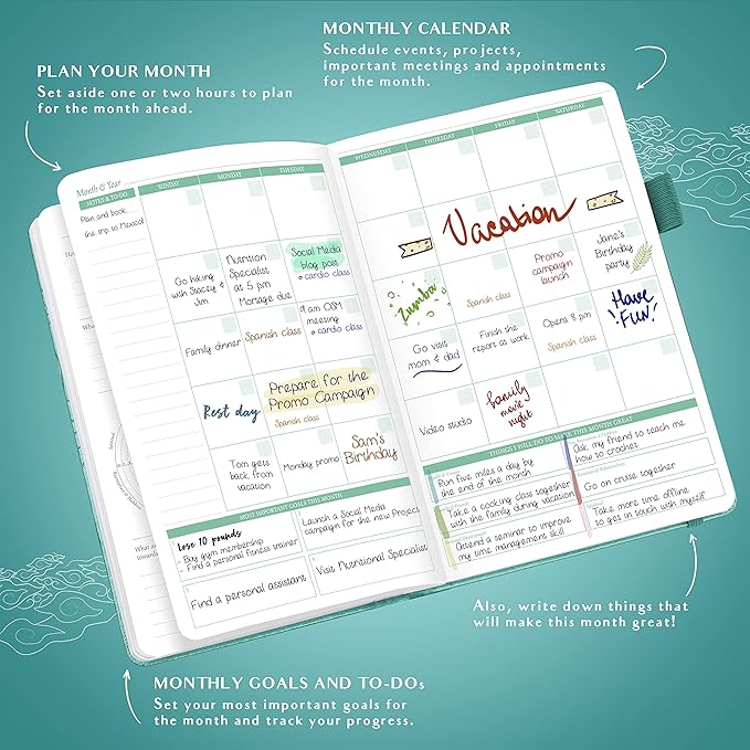 Legend Weekly Colorful Planner 2nd Edition – Undated Life & Work Agenda Journal for Time Management, Goal Setting, Productivity, Tasks & To Do Lists – A5 size, 5.8 ″ x 8.3″, Hardcover – Turquoise