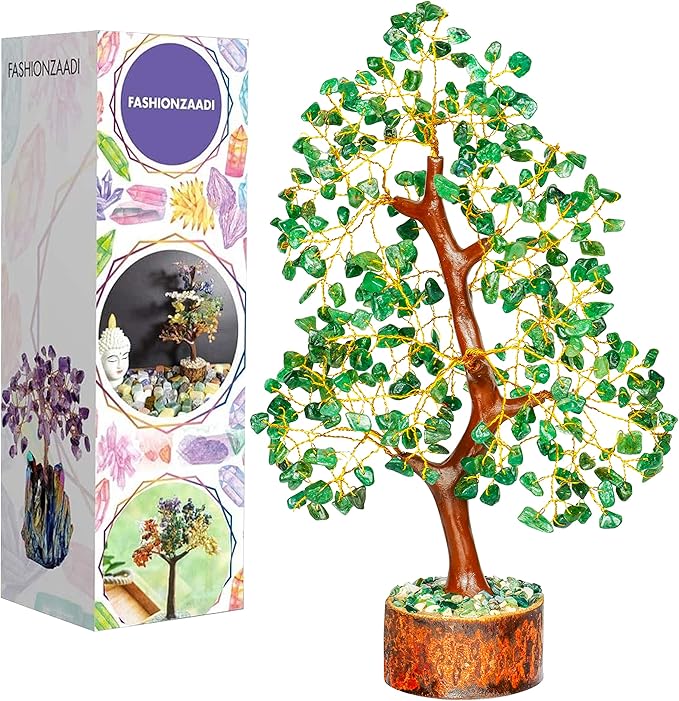 FASHIONZAADI Green Aventurine Crystal Tree, Crystals and Stones, Gem Tree, Healing Gemstones and Crystals Home Decor, Meditation Decor, Spiritual Gifts for Women, Good Luck Gift