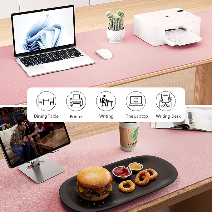 Aothia Leather Desk Pad Protector, Office Desk Mat, Large Mouse Pad, Laptop Desk Pad, Non-Slip PU Leather Desk Blotter, Waterproof Desk Writing Pad for Office and Home (Pink, 47" x 17")