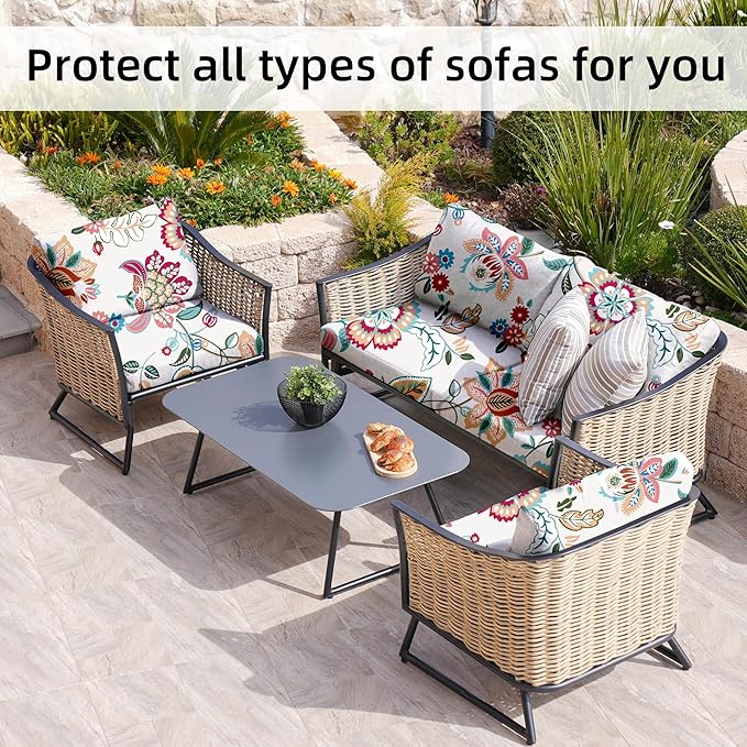 8Pcs Stretch Patio Cushion Covers,Outdoor Couch Covers Replacement,Outdoor Couch & Sofa Slipcovers,for Patio Furniture Cushion Covers,Washable Reusable Furniture Protector (Vivid, Cover Only)