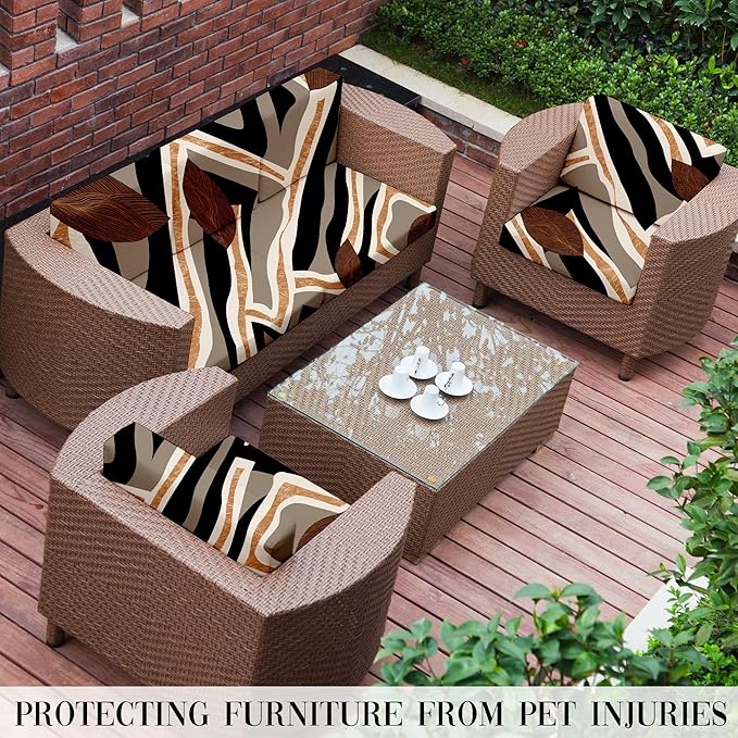 8Pcs Stretch Patio Cushion Covers Outdoor Cushion Cover, Jacquard Stretch Cushion Covers, Cover Replacement, Outdoor Sofa Covers, Washable Furniture Couch Cushion Cover (Orange Realm)