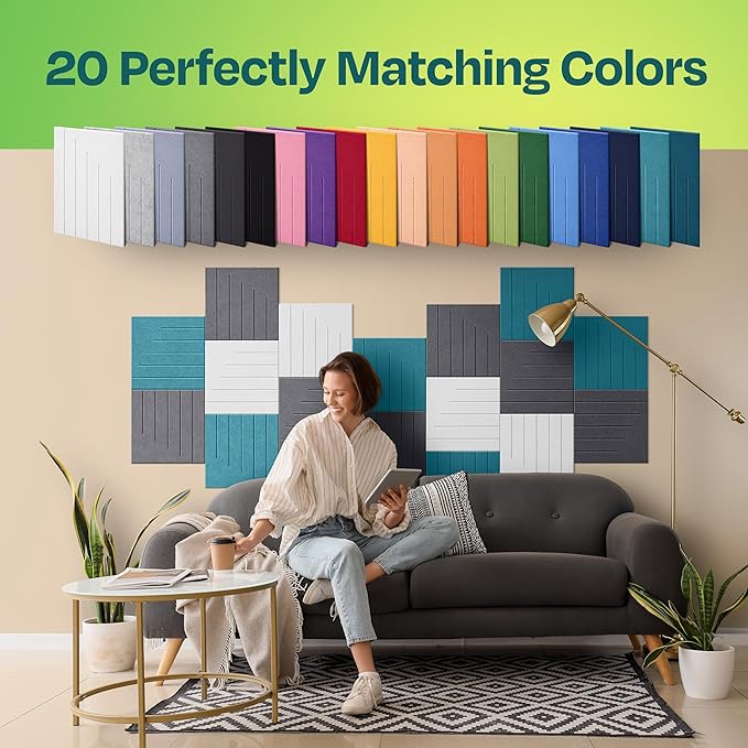 Acoustic Panels 12-Pack Soundproof Wall Panels 12"x12"x0.4" Decorative Sound Dampening for your Home, Office, Studio, Bedroom & More with Unique LineWave Carving [Pebble Gray]