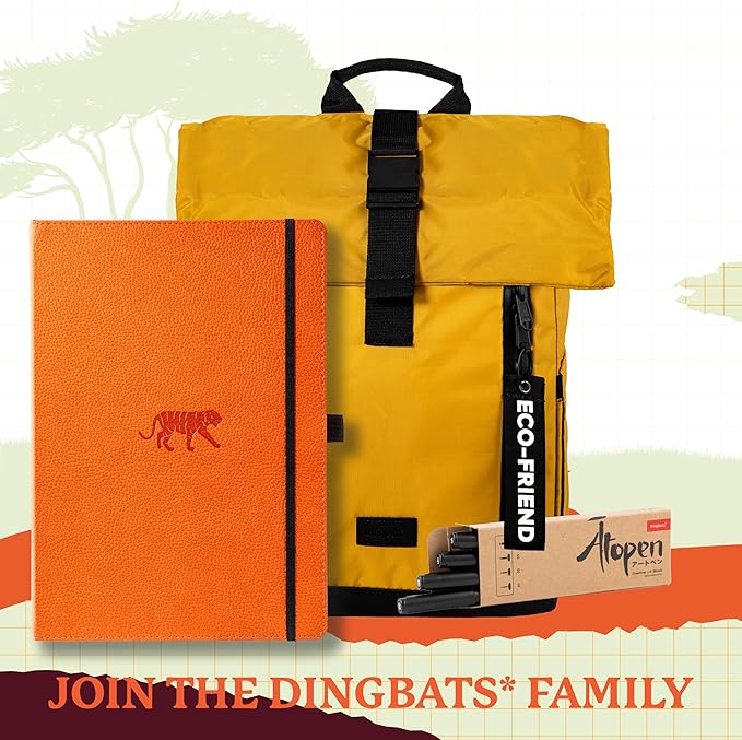 Dingbats* - Wildlife Plain Extra Large A4 Notebook - PU Leather Hardcover Journal for Work, Writing - Pocket, Elastic Closure, Pen Holder, Bookmark