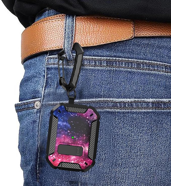 Maxjoy for AirPods Pro Case Cover with Lock, AirPods Pro 1st Generation Case for Men Military Rugged Protective Cover with Keychain Compatible with Apple AirPod Pros 2019 Front LED Visible, Starry Sky