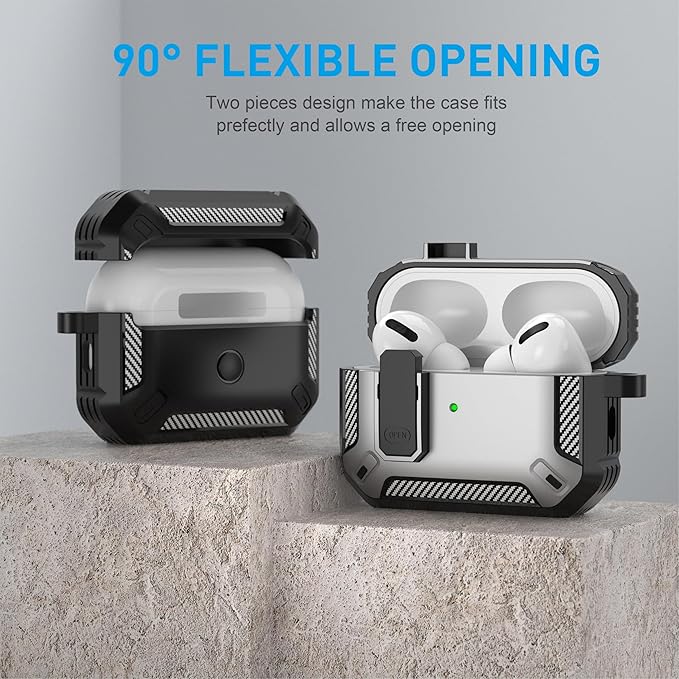 Maxjoy AirPods Pro 2nd/1st Generation Case Cover with Lock, AirPods Pro 2 Protective Case with Keychain Compatible with Apple AirPod Pro2 2023 USB C Cable 2022 Lightning Cable/ Pro1 2019, Silver