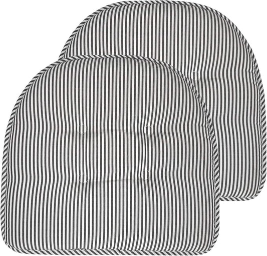 Sweet Home Collection Chair Cushion Memory Foam Pads Tufted Slip Non Skid Rubber Back U-Shaped 17" x 16" Seat Cover, 2 Count (Pack of 1), Pinstripe Charcoal