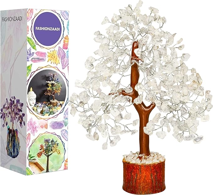 FASHIONZAADI Clear Quartz Gemstone Tree of Life - Handmade Crystal for Positive Energy, Chakra Money Tree Bonsai - Feng Shui Decor, Healing Crystals and Meditation Accessories, Spiritual Gift