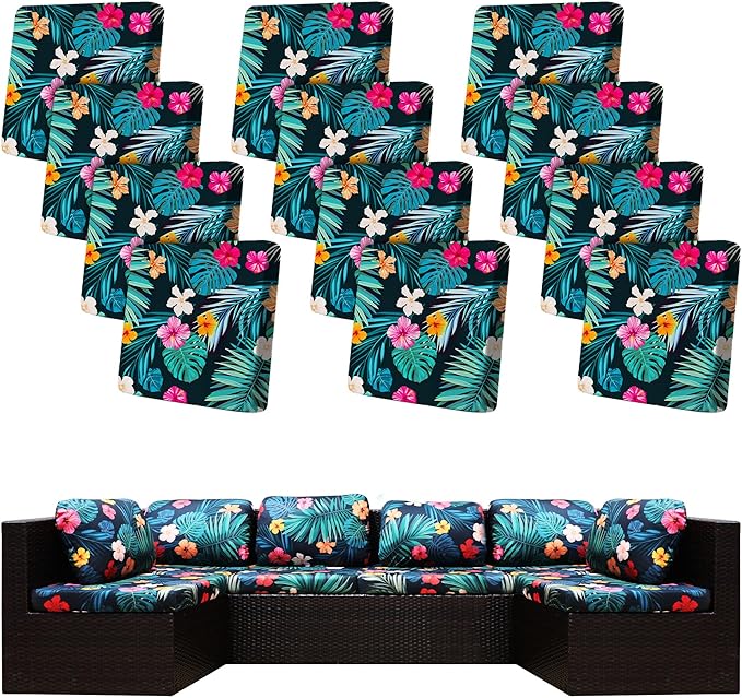 12 Pcs Stretch Patio Cushion Covers,Outdoor Couch Covers Replacement,Outdoor Couch & Sofa Slipcovers,for Patio Furniture Cushion Covers,Washable Reusable Furniture Protector (Summer Night,Cover Only)