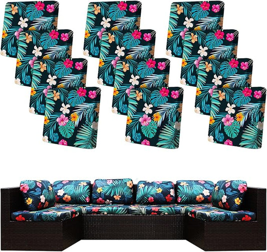 12 Pcs Stretch Patio Cushion Covers,Outdoor Couch Covers Replacement,Outdoor Couch & Sofa Slipcovers,for Patio Furniture Cushion Covers,Washable Reusable Furniture Protector (Summer Night,Cover Only)
