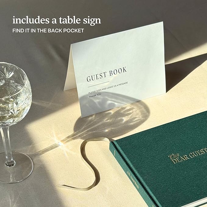 Kunitsa Co. Wedding Guest Book - Blank Sign in Book for Special Occasions, Evergreen Cover