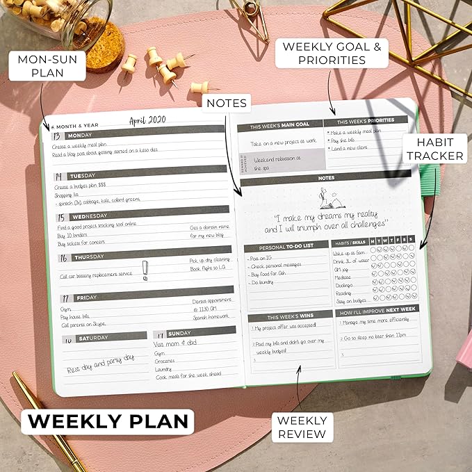 Clever Fox Planner – Undated Weekly & Monthly Planner for Productivity, Time Management & Goals – Organizer Journal – A5 (Mint Green)
