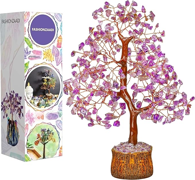 FASHIONZAADI Amethyst Crystals Tree of Life - Stones and Crystals - Bonsai Tree - Good Luck Gifts for Women - Meditation Accessories - Chakra Stones Decor