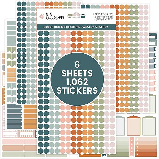bloom daily planners Color Coding Planner Stickers - Muted Neutrals 1/4" Minimalist Dot Labels - Six Sheets, 1000+ Stickers Per Pack! - Sweater Weather