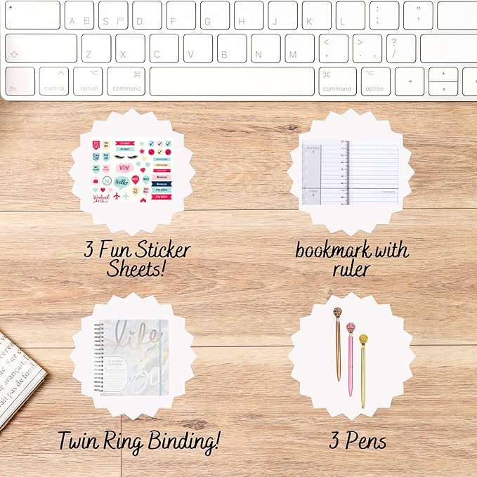 Votum 18-Month Day Large Planner, 2025-2026, Daily, Weekly & Monthly, January 2025 - June 2026, Life Is Good - Appointment Book with 3 Sticker Sheets, Twin-Ring Binding, Notes Pages - School & Work