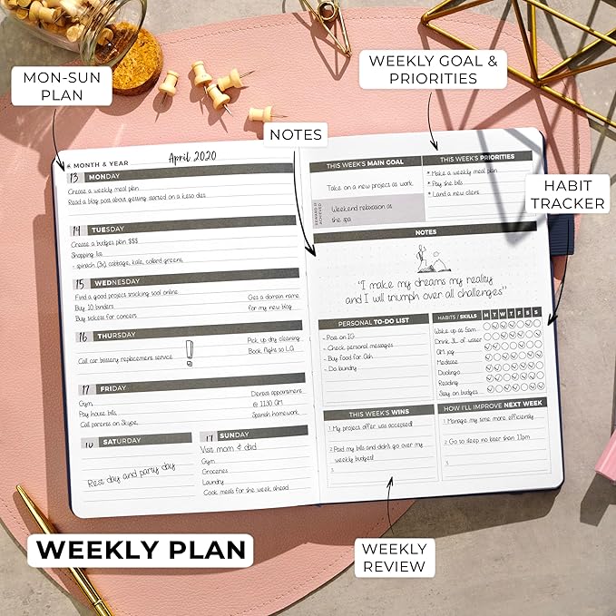 Clever Fox Planner – Undated Weekly & Monthly Planner for Productivity, Time Management & Goals – Organizer Journal – A5 (Dark Blue)