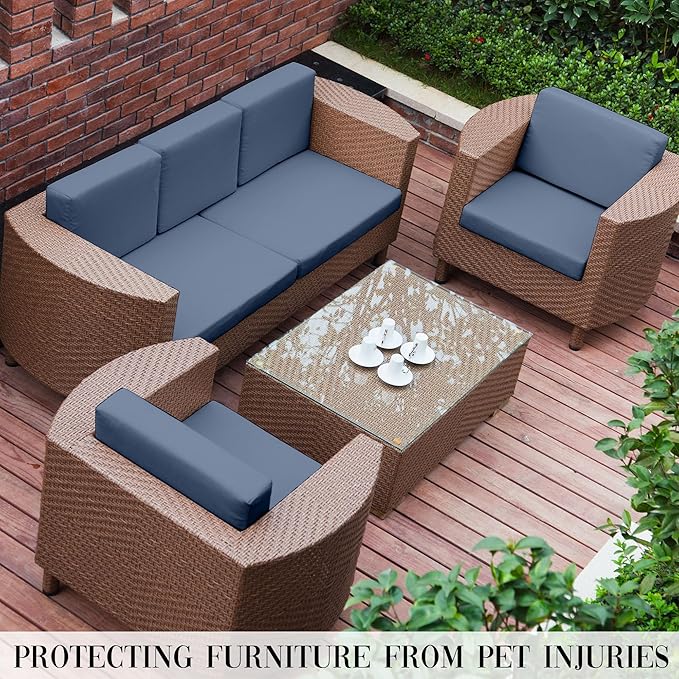 14Pcs Patio Cushion Covers Waterproof, Cushion Covers, Stretch Couch Covers, Patio Couch Slipcovers, Patio Cushion Covers Replacement, Outdoor Chair Cushion Covers (Grayish Blue)