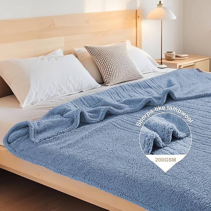 Electric Heated Blanket 6 Heating Settings & 10H Auto Off Full 72×84 Ultra-Soft Warm Machine Washable Home Office Light Blue