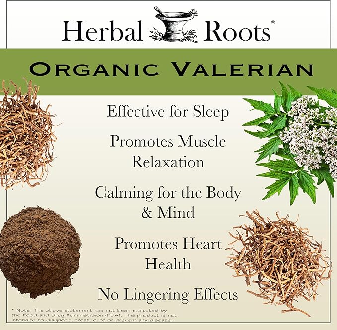 Herbal Roots Pure Organic Valerian Root Capsules - 900 mg - Non-Habit Forming with no Melatonin, Non-GMO - 60 Count Vegan Capsules, Herbal Supplement