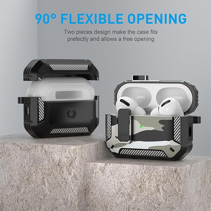 Maxjoy AirPods Pro 2nd/1st Generation Case Cover with Lock, AirPods Pro 2 Protective Case with Keychain Compatible with Apple AirPod Pro2 2023 USB C Cable 2022 Lightning Cable/ Pro1 2019, White Camo