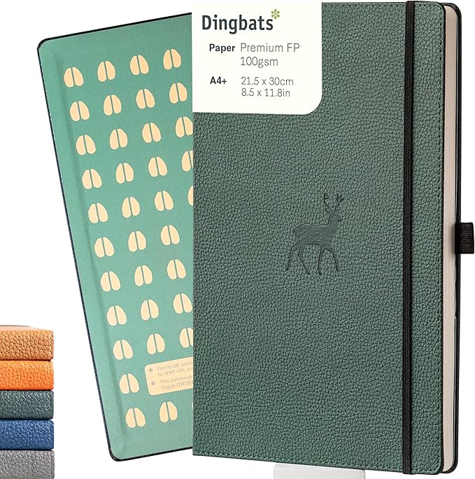 Dingbats* - Wildlife Dotted Extra Large A4 Notebook - PU Leather Hardcover Journal for Work, Writing - Pocket, Elastic Closure, Pen Holder, Bookmark