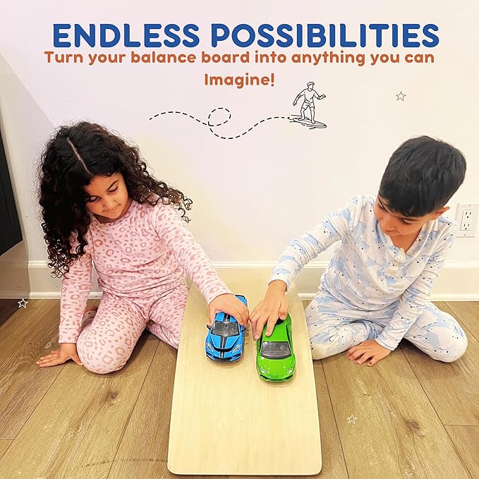 Giggle & Play 36" Wooden Balance Board – Natural Curvy Wobble Board for Kids, Toddlers & Adults, Montessori Rocker Toy, Yoga Trainer for Office, Home, Classroom Use