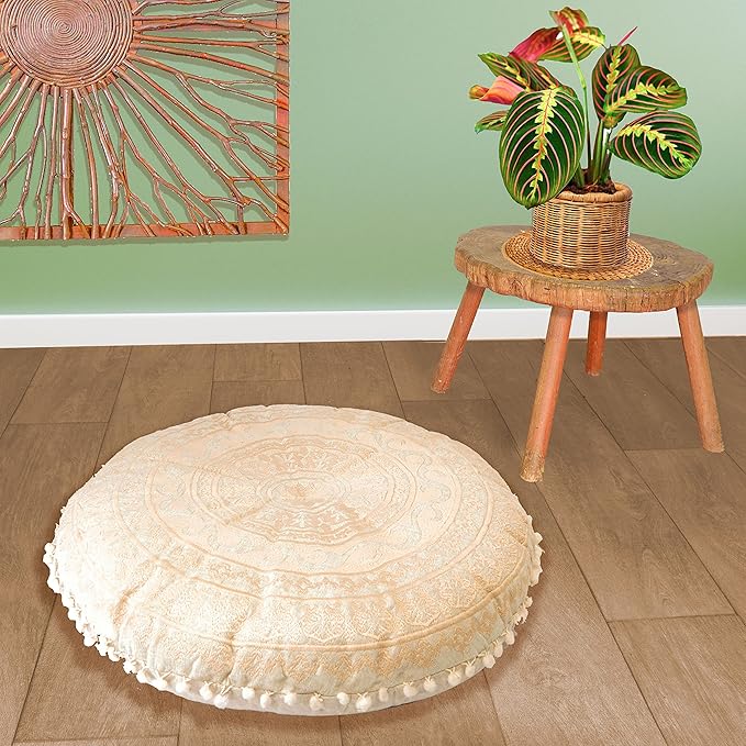 Mandala Life ART Bohemian Floor Cushion Cover –24 inches - Room Décor Decorative Round Pillow Case for Meditation, Yoga, and Boho Chic- Seating Area