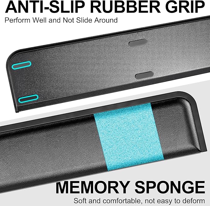 Computer Keyboard Wrist Rest Pad, Ergonomic Soft Memory Foam Wrist Support w/Anti-Slip Rubber Base, Black (Protein Leather, 17.48 in*3.54 in*1.1 in)