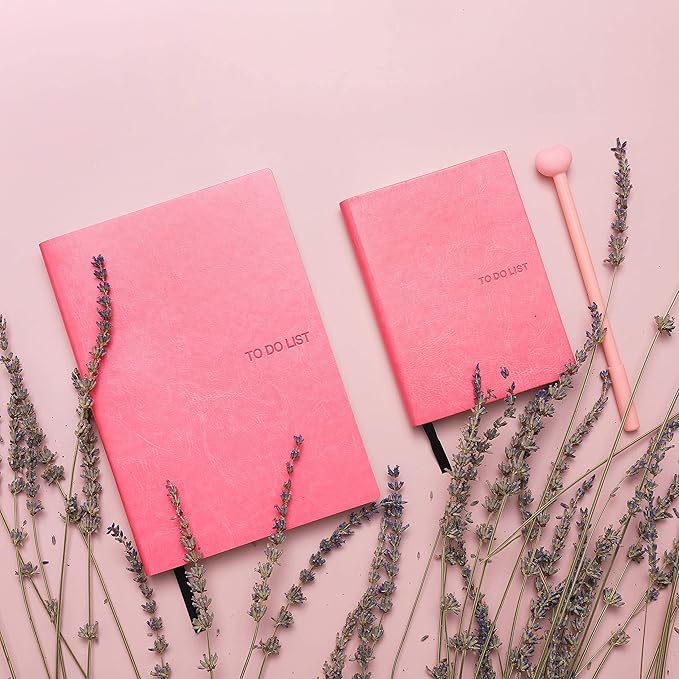 Daily to Do Checklist Notebook, Task Management, Organizer Planner, Hardcover, Ribbon Bookmark, 4.1 x 5.8”, A6 size, 110 Sheets (Pink)