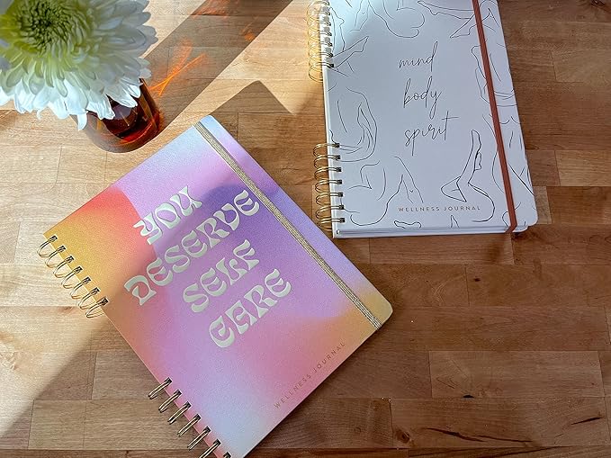 DesignWorks Ink Mind Body Spirit Spiral Mindfulness Notebook Guided Gratitude and Wellness Journal Undated Daily Planner With Self Care and Activity Prompts and Stickers, 7.5" x 10.25