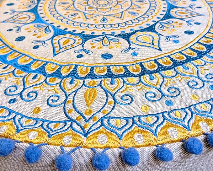 Boho Floor Pillow Cover Round Moroccan Large Pouf Ottoman Room Décor Cushion for Meditation Yoga and Boho Chic Bohemian Furniture Perfect for Living Room, Bedroom, Nursary or Children Room Unstuffed