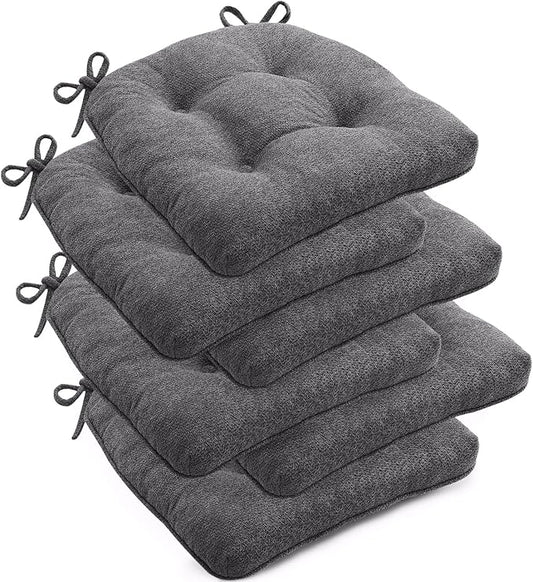 Chair Cushions Set of 6 for Dining Chairs, 16.5"x15.5" Kitchen Chair Pads with Memory Foam, Non-Slip Bottom & Ties, Tufted Indoor Seat Cushions for Home Use – Dark Grey