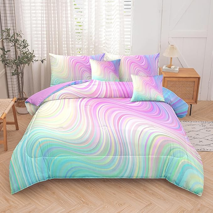 Pink Twin Bedding Sets,7PCS Girls Comforter Sets,Pink Comforter,Girls Bed Sets Twin,Bed in a Bag with Flat Sheet and Fitted Sheet,Pillowcases,Cushions for Kids