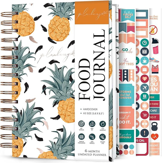 PLANBERRY Food Journal Premium – Nutrition Planner – Diet & Calorie Tracker – Meal & Exercise Diary – Weight Loss Journal (Pineapple)