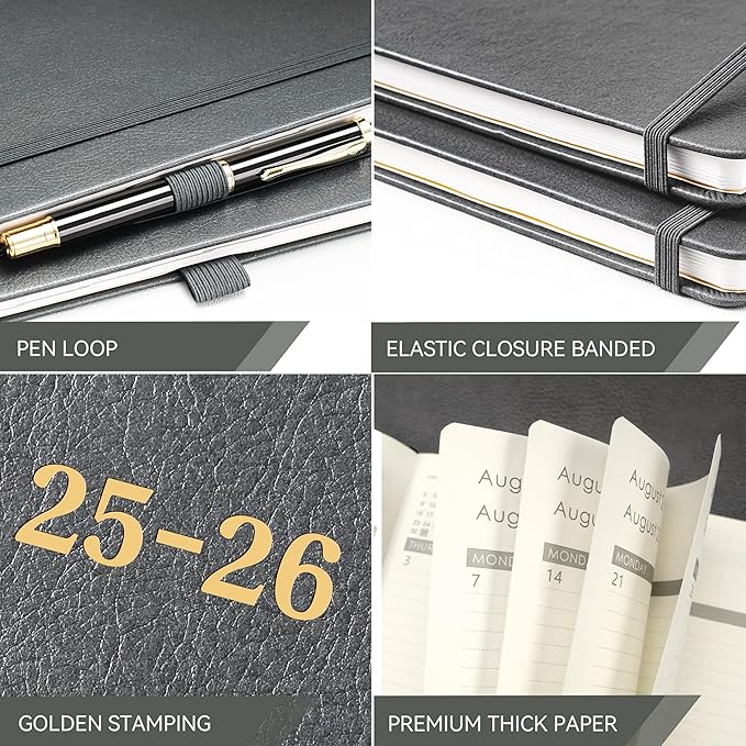 2025-2026 Planner - Weekly Monthly Planner 2025-2026, 8.5"x11", Jul.2025 - Jun.2026, Leather Hardcover, 12 Monthly Tabs, Pen Loop, Elastic Closure, Pocket, Grey