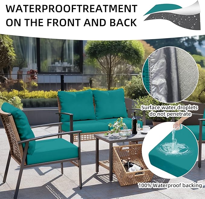 8Pcs Outdoor Cushions Covers Waterproof, Patio Cushion Covers, Stretch Cushion Covers Replacement,Cushion Slipcovers, Furniture Cushion Covers (Peacock Blue, 8PCS)