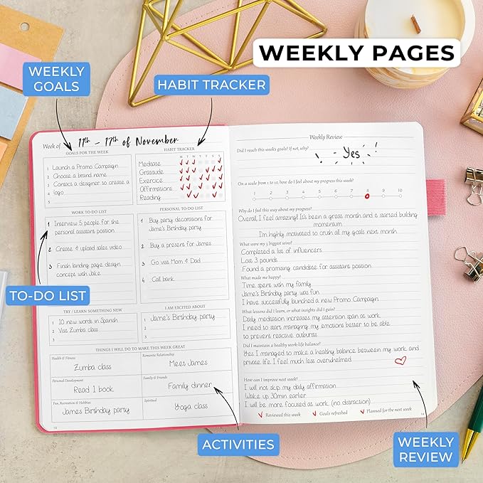 Legend Planner Daily for 3 Months – Undated Monthly Weekly & Daily Planner to Hit Goals. Organizer & Productivity Journal, A5 (Hot Pink)