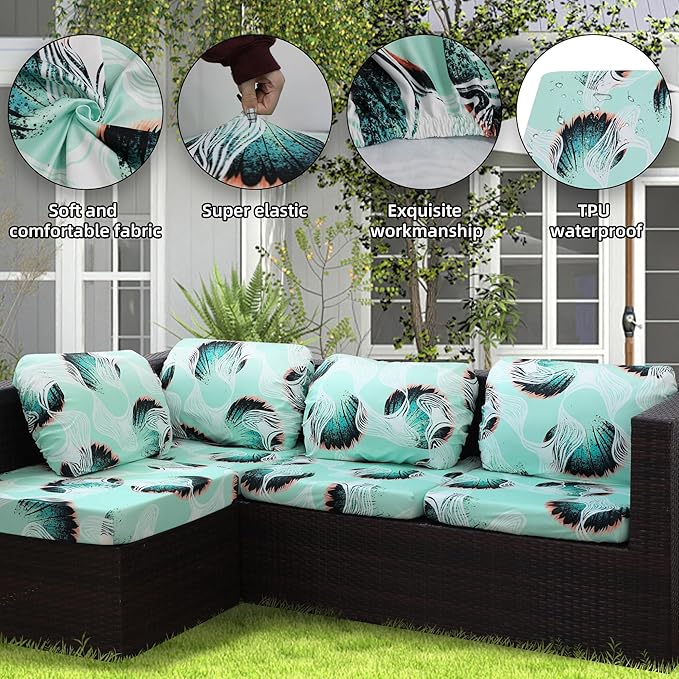 8Pcs Stretch Patio Cushion Covers Outdoor Cushion Cover, Jacquard Stretch Cushion Covers, Cover Replacement, Outdoor Sofa Covers, Washable Furniture Couch Cushion Cover (Ripple)