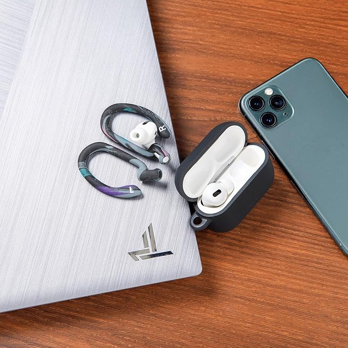 WC HookZ - Patented Upgraded Over Ear Hooks for AirPods Pro 1, 2 & AirPods 1, 2 & 3- Two Size Pairs Included in Package, Unique Left & Right Hook, Made by Wicked Cushions | 90's Black