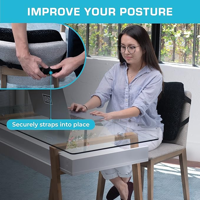 Xtreme Comforts Lumbar Back Support Pillow for Office Chair Cushion, House Chair Cushions, & Car Truck Seat - Memory Foam Office Chair Back Support w/Adjustable Strap - Help Improve Sitting Posture