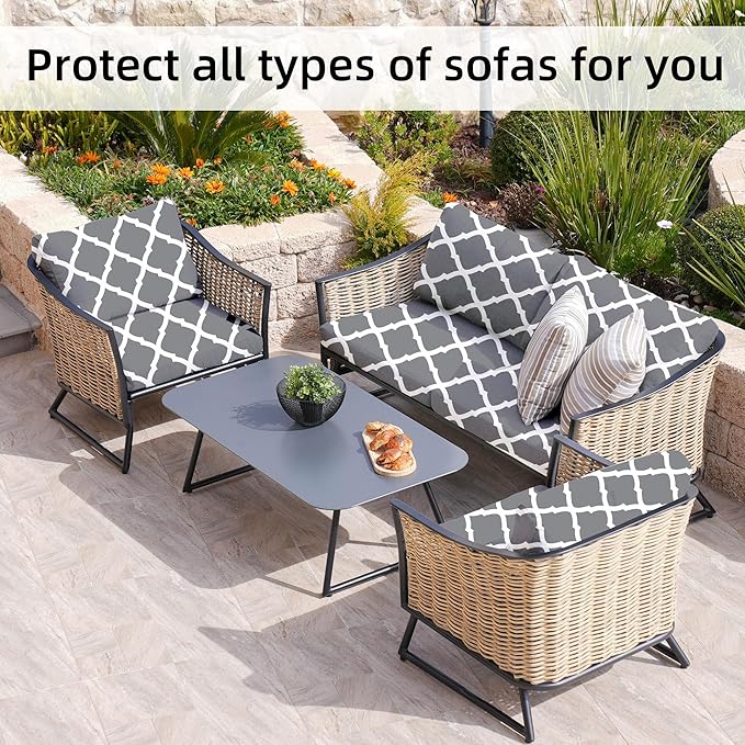 8Pcs Stretch Patio Cushion Covers,Outdoor Couch Covers Replacement,Outdoor Couch & Sofa Slipcovers,for Patio Furniture Cushion Covers,Washable Reusable Furniture Protector (BTC02-Gray,Cover Only)