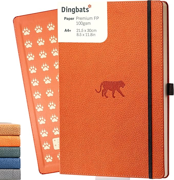 Dingbats* Wildlife Dotted Extra Large A4 Writing Journal Notebook - PU Leather Hardcover - Ideal for Work, Office - Pocket, Elastic Closure, Bookmark